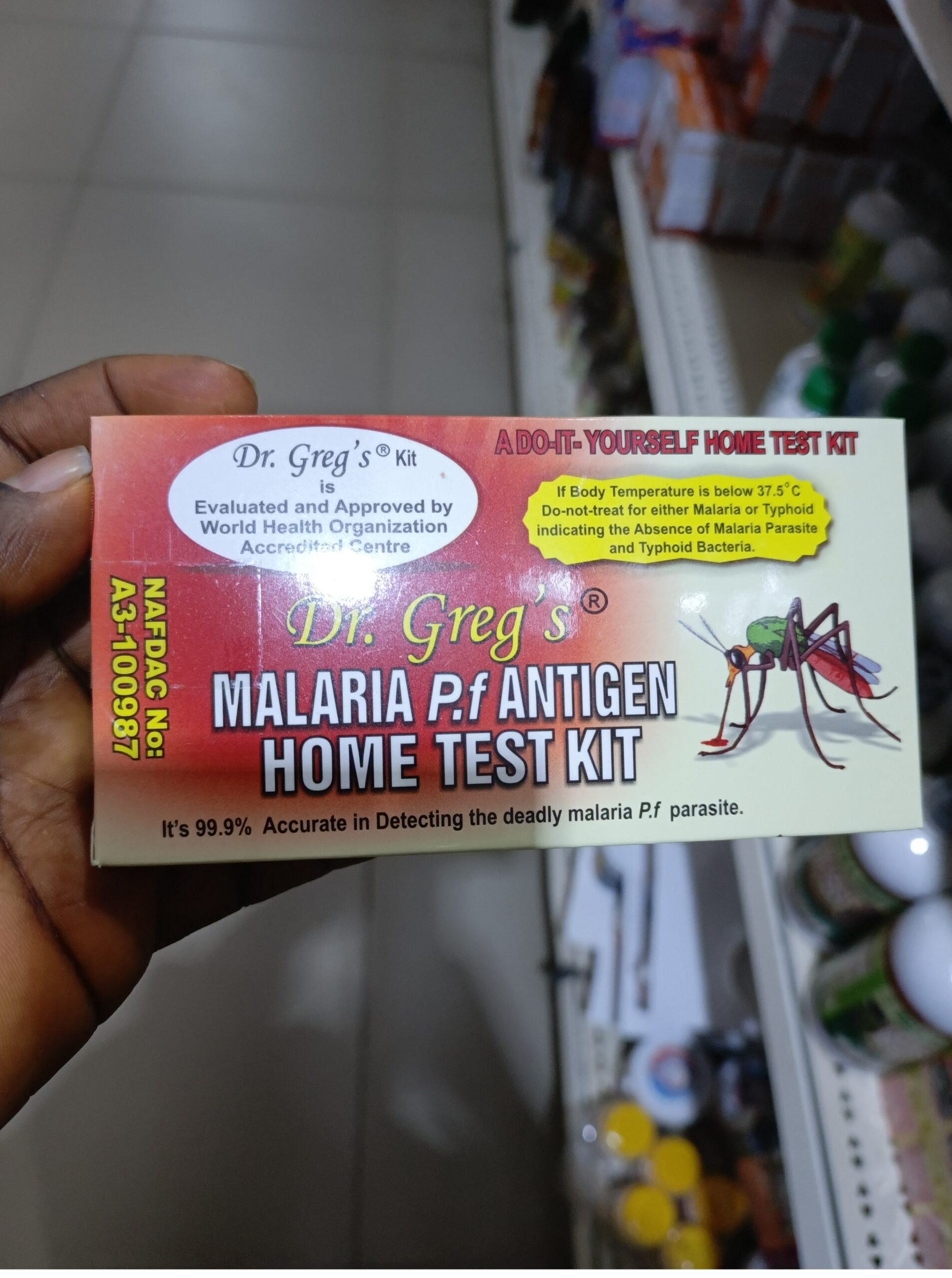 Dr Greg's Malaria Pf Antigen Home Test Kit.